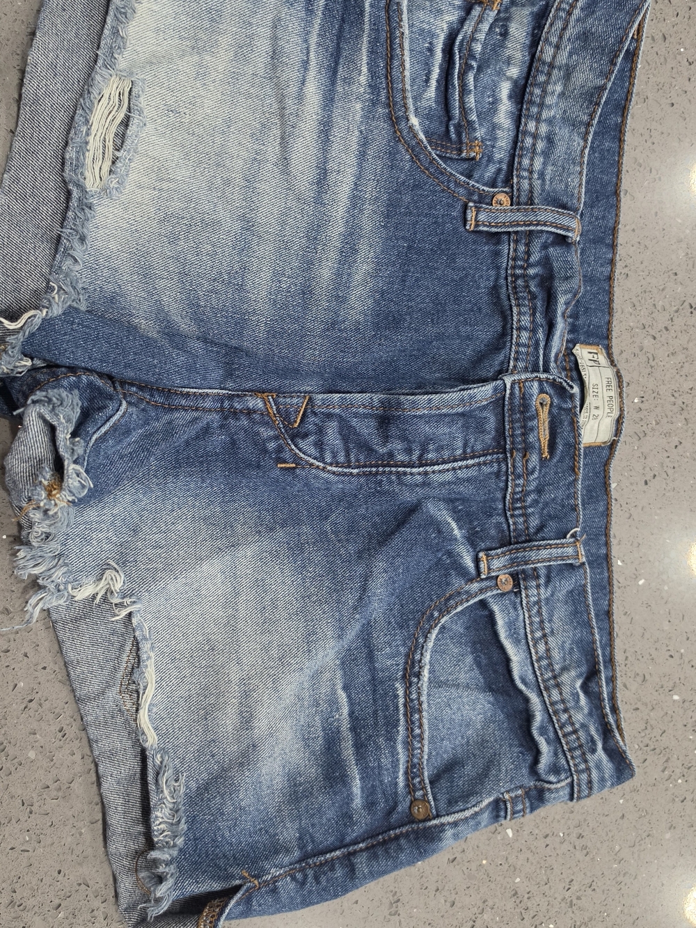 Free People Washed Blue Distressed Denim Shorts